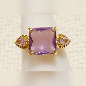 *BP #2179 Lab Pastel Purple/White Topaz 18k Yellow Gold Ring Size 6 BRAND NEW